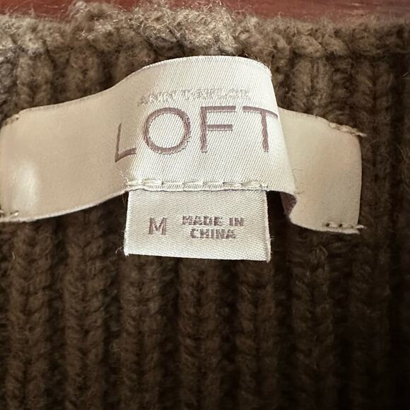 Ann Taylor Loft Diamond Cable Knit Sweater Brown Medium Wool blend Winter Soft - Picture 5 of 14